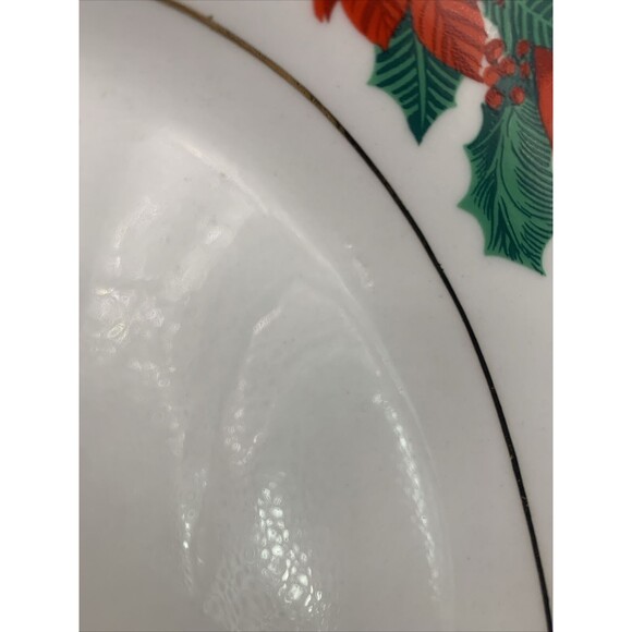Vintage Poinsettia Christmas Platter Tienshan Fine China Deck the Halls Oval 14" - Picture 7 of 7